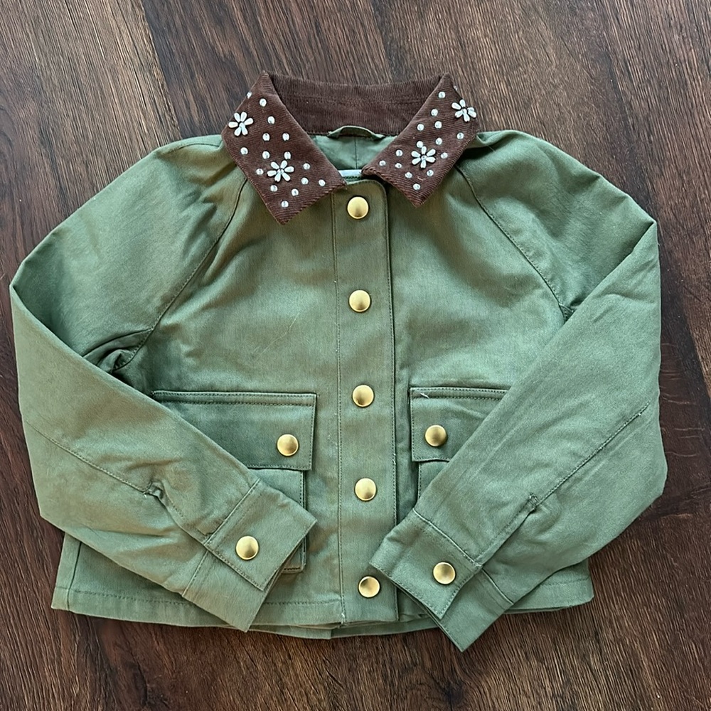 Crewcuts by J. crew Girls crop barn jacket size XS (4/5)- army green NWT